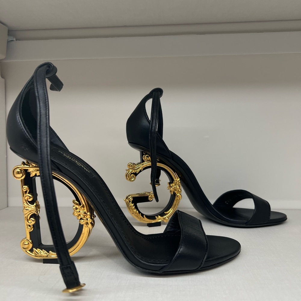 Up for sale: Never worn outdoors, elegant iconic sandals nappa leather DG heel.